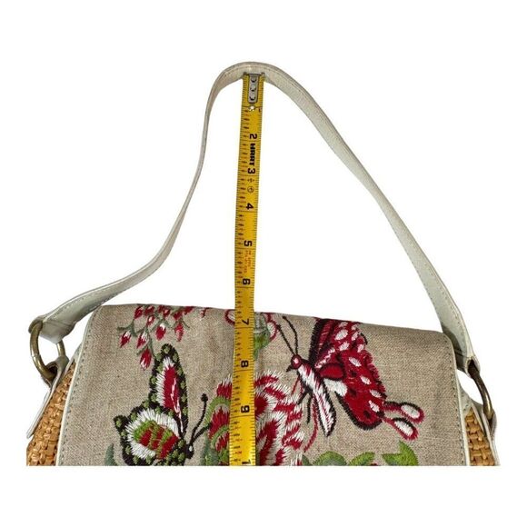 Kate Landry Embroidered Floral Flowers Butterfly Straw Wicker & Linen Handbag - Picture 7 of 10